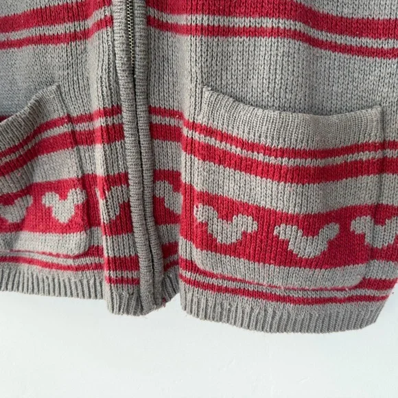 Disneyland Spirit Jersey Gray and Red Knit Zip-Up Sweater
